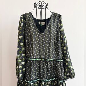 Anthropologie Black Floral Dress